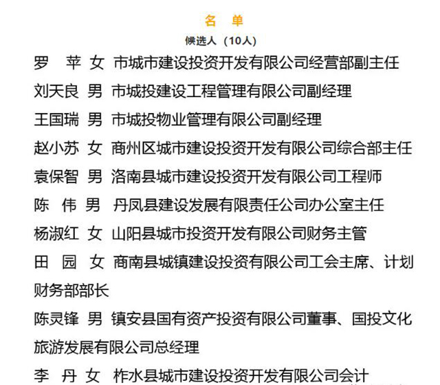 商洛市&ldquo;最美城投人&rdquo;候選人及提名獎(jiǎng)名單公示